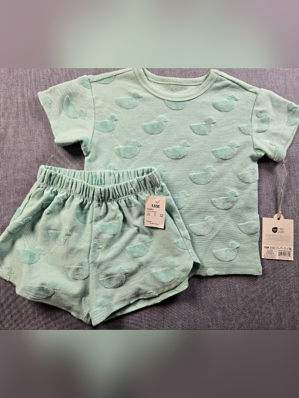 cloud island Mint Green Duck Terry Matching Set - 18M